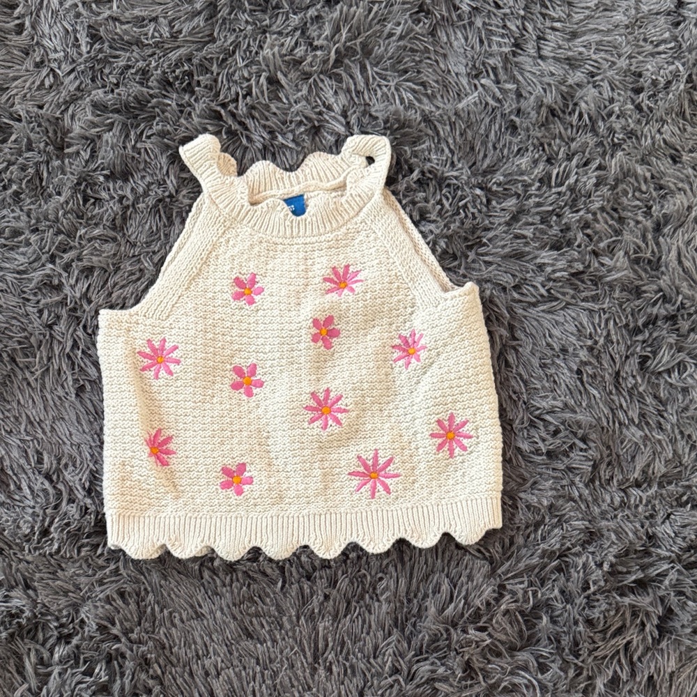 Old Navy Cream Knit Tank with Pink Floral Accents